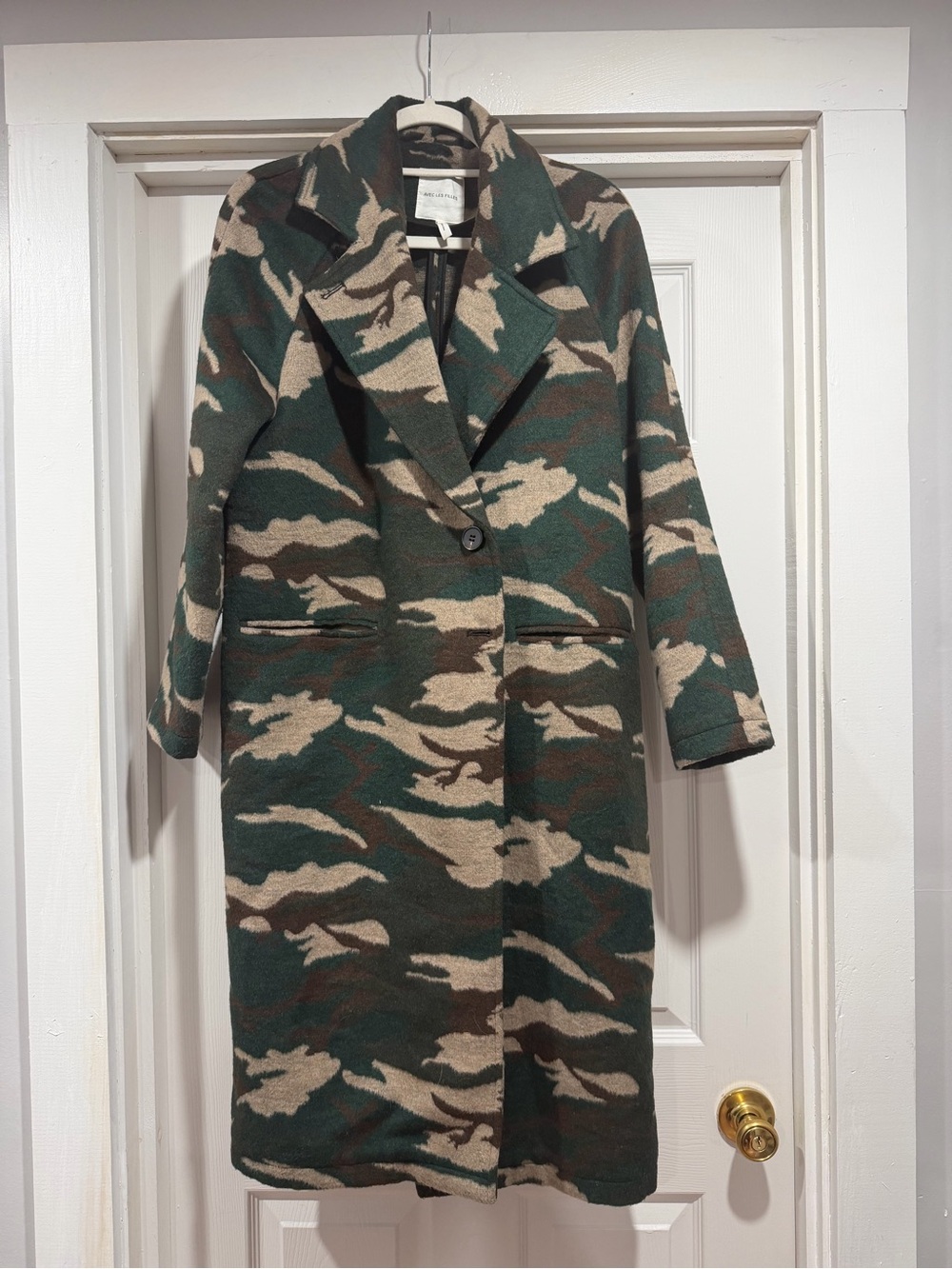 Avec Les Filles Camouflage Wool-Blend Jacket in Green, Brown & Beige